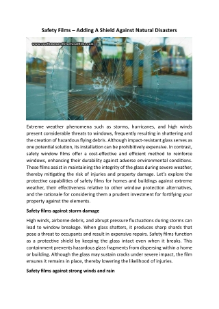 Safety Films – Adding A Shield Against Natural Disasters