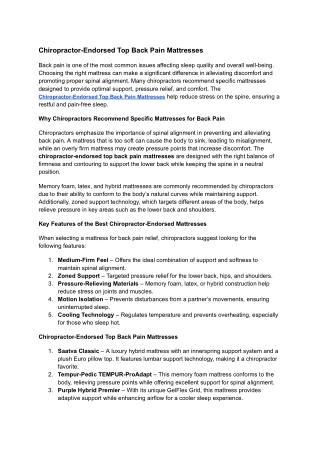 Chiropractor-Endorsed Top Back Pain Mattresses