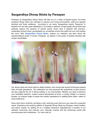 Saugandhya Dhoop Sticks by Paraayan