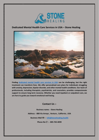 Dedicated Mental Health Care Services in USA – Stone Healing