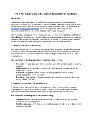 The 7 Key Advantages of Blockchain Technology in Healthcare