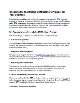 Choosing the Right Sales CRM Software Provider for Your Business