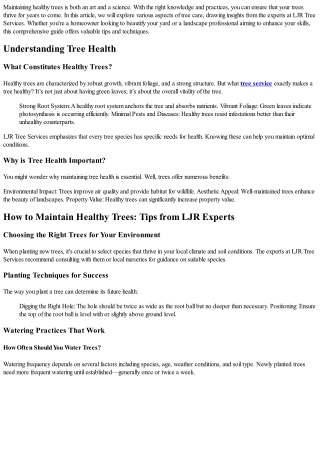 How to Maintain Healthy Trees: Tips from LJR Experts