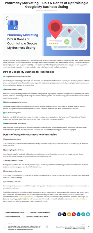 Pharmacy Marketing – Do’s & Don’ts of Optimising a Google My Business Listing