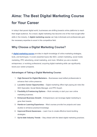 Aima The Best Digital Marketing Course for Your Career