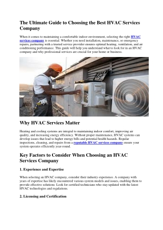 The Ultimate Guide to Choosing the Best HVAC Services Company