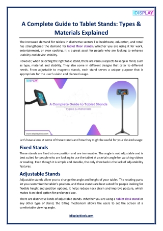 A Complete Guide to Tablet Stands - Types & Materials Explained