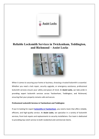 Locksmith Kew | Assist Locks