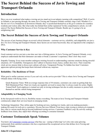 The Secret Behind the Success of Javis Towing and Transport Orlando