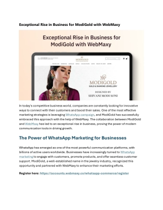 Exceptional Rise in Business for ModiGold with WebMaxy1