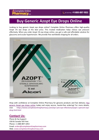 Buy Generic Azopt Eye Drops Online
