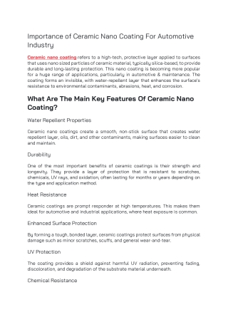 Importance of Ceramic Nano Coating For Automotive Industry