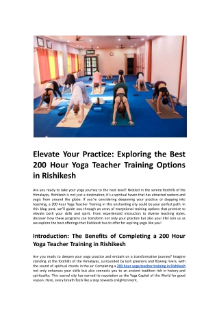 Elevate Your Practice: Exploring the Best 200 Hour Yoga Teacher Training Options