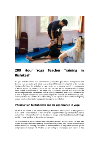 200 Hour Yoga Teacher Training in Rishikesh