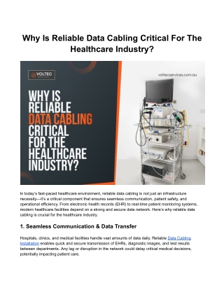 Why Is Reliable Data Cabling Critical For The Healthcare Industry?