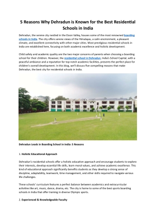 5 Reasons Why Dehradun is Known for the Best Residential Schools in India
