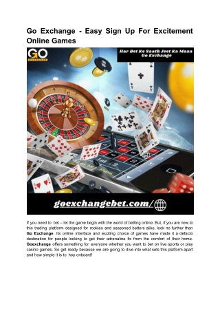 Go Exchange Easy Sign Up For Excitement Online Games