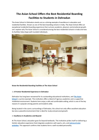 The Asian School Offers the Best Residential Boarding Facilities to Students in Dehradun
