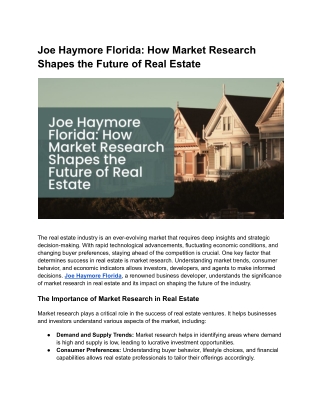 Joe Haymore Florida: How Market Research Shapes the Future of Real Estate