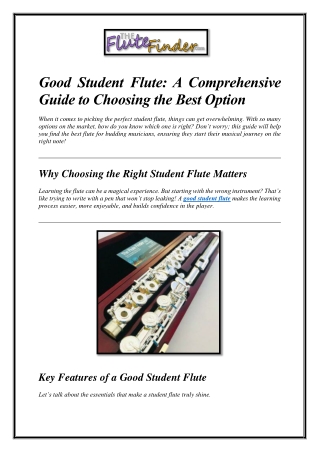 Good Student Flute A Comprehensive Guide to Choosing the Best Option