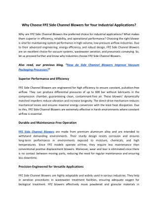 Why Choose FPZ Side Channel Blowers for Your Industrial Applications_