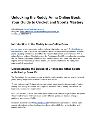 Unlocking the Reddy Anna Online Book_ Your Guide to Cricket and Sports Mastery