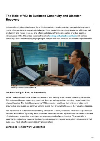 The Role of VDI in Business Continuity and Disaster Recovery