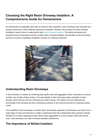 Choosing the Right Resin Driveway Installers A Comprehensive Guide for Homeowners