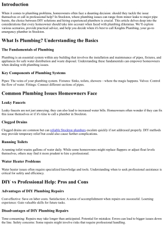 DIY or Call Knights Plumbing? Knowing When to Seek Professional Help in Stockton