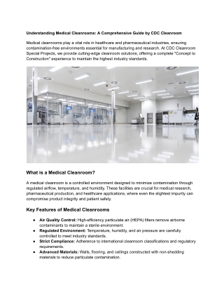 Understanding Medical Cleanrooms A Comprehensive Guide by CDC Cleanroom