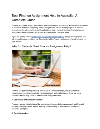 Best Finance Assignment Help in Australia_ A Complete Guide