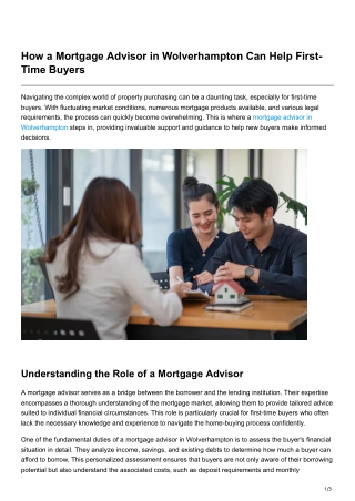 How a Mortgage Advisor in Wolverhampton Can Help First-Time Buyers