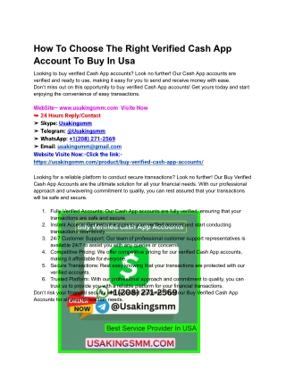 How To Choose The Right Verified Cash App Account To Buy In Usa
