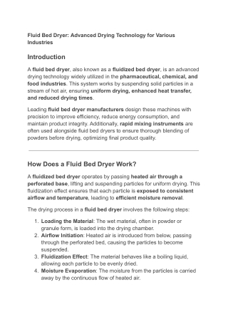 fluid bed dryer advanced drying technology