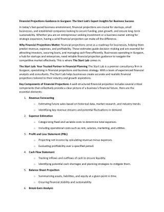 Financial Projections guidance in Gurgaon