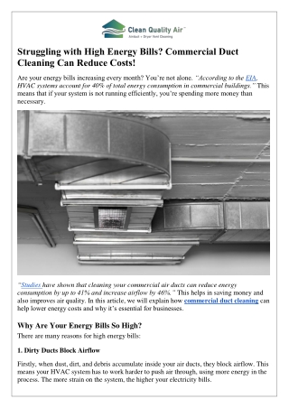 Struggling with High Energy Bills Commercial Duct Cleaning Can Reduce Costs