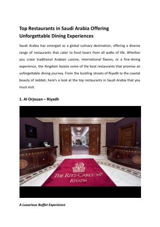 Top Restaurants in Saudi Arabia Offering Unforgettable Dining Experiences