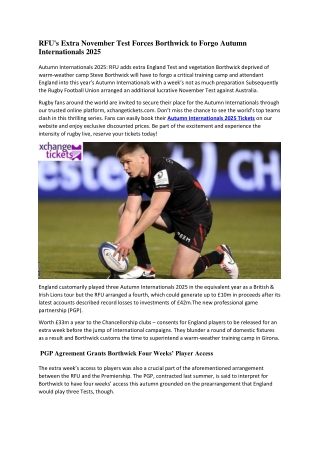 RFU's Extra November Test Forces Borthwick to Forgo Autumn Internationals 2025