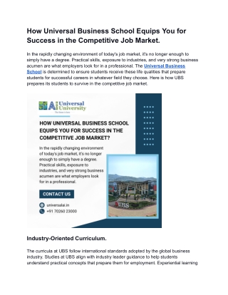 How Universal Business School Equips You for Success in the Competitive Job Market