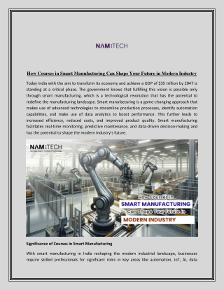 how courses in smart manufacturing can shape your