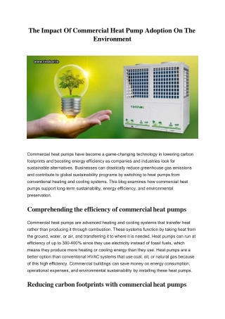 The Impact Of Commercial Heat Pump Adoption On The Environment