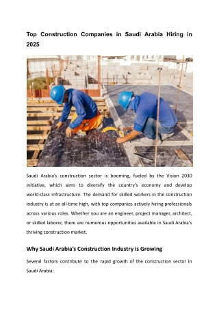 Top Construction Companies in Saudi Arabia Hiring in 2025