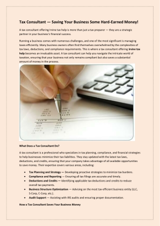 Tax Consultant — Saving Your Business Some Hard-Earned Money!