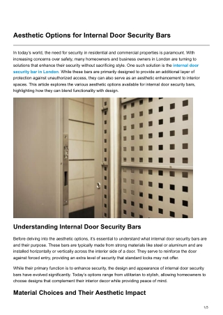 Aesthetic Options for Internal Door Security Bars