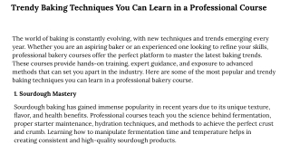 Trendy Baking Techniques You Can Learn in a Professional Course