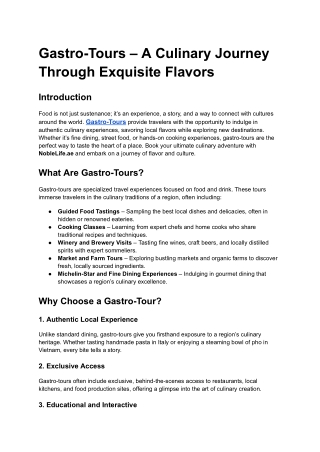 Gastro-Tours – A Culinary Journey Through Exquisite Flavors
