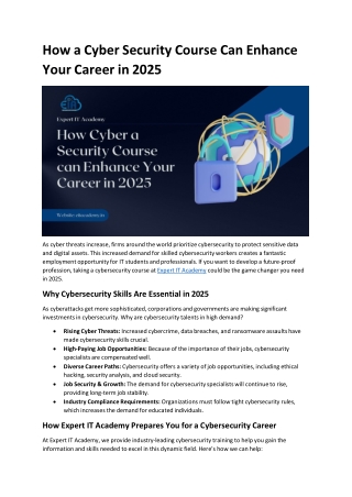 How a Cyber Security Course Can Enhance Your Career in 2025