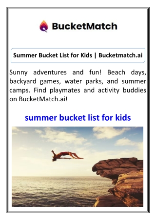 summer bucket list for kids bucketmatch ai