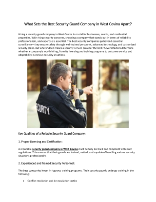 What Sets the Best Security Guard Company in West Covina Apart?