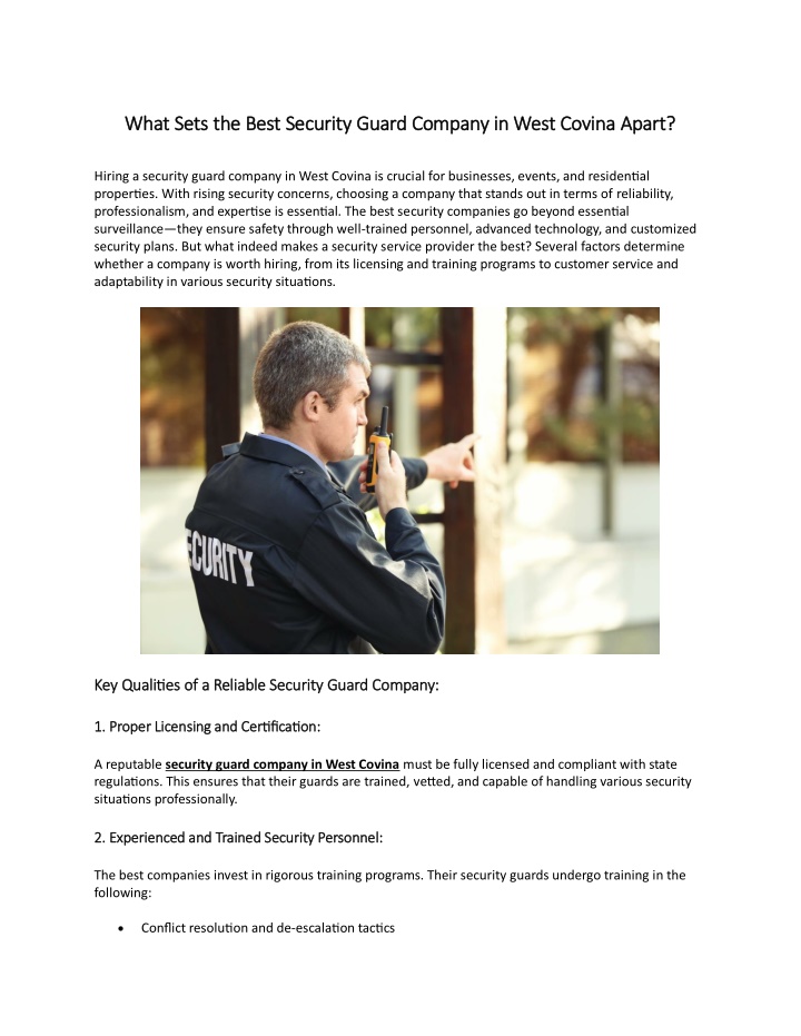 what sets the best security guard company in west